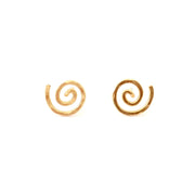 Gold Spiral Stud Earrings. Swirl Stud Post Earrings. 14k Gold Round Flat Hammered Stud Earrings. Yellow Gold Studs. Aziza Jewelry